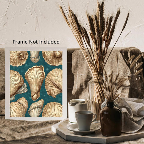 Posterizer 1 pcs-cute sparkly pearly shells with blue background 1-Coastal & Nautical Art-Gift for Nature, Surfers and Beach Lovers -Decor for Bea...